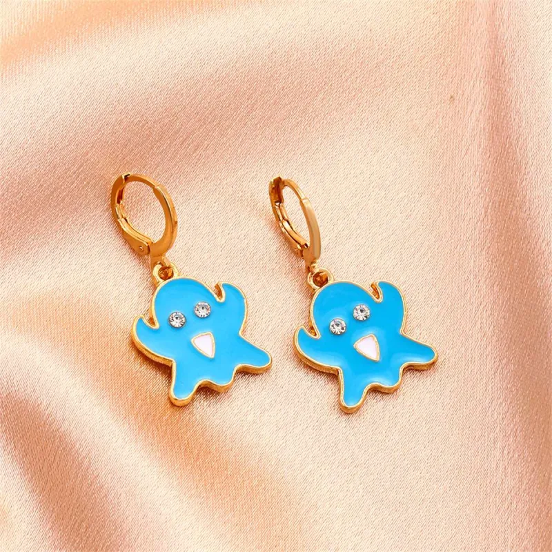 Blue Enamel & Cubic Zirconia Goldtone Ghost Huggie Earrings made by Zulily