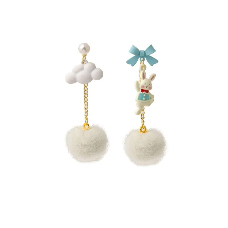 Blue Enamel & Pearl Goldtone Rabbit Cloud Asymmetric Drop Earrings made by Zulily
