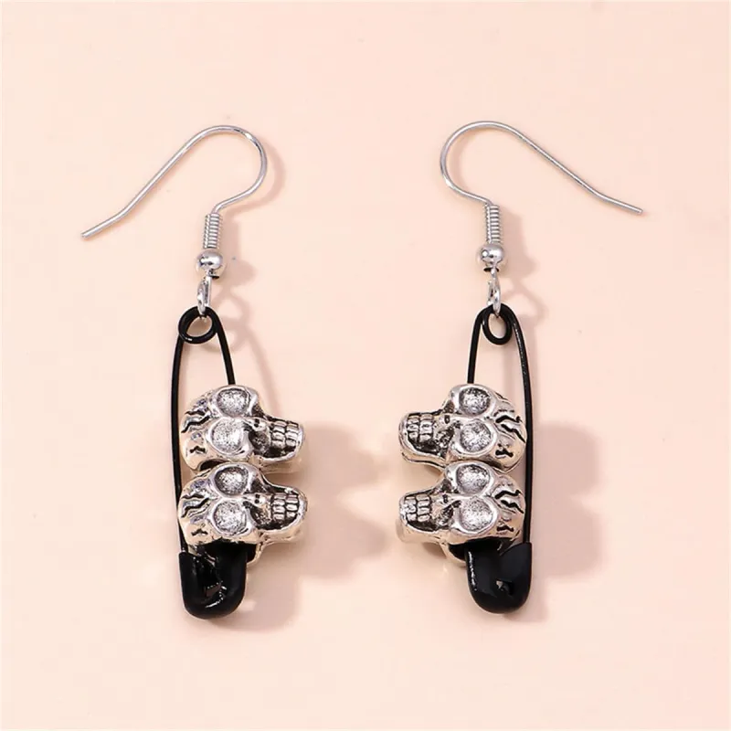 Black & Silvertone Skull Pin Drop Earrings made by Zulily