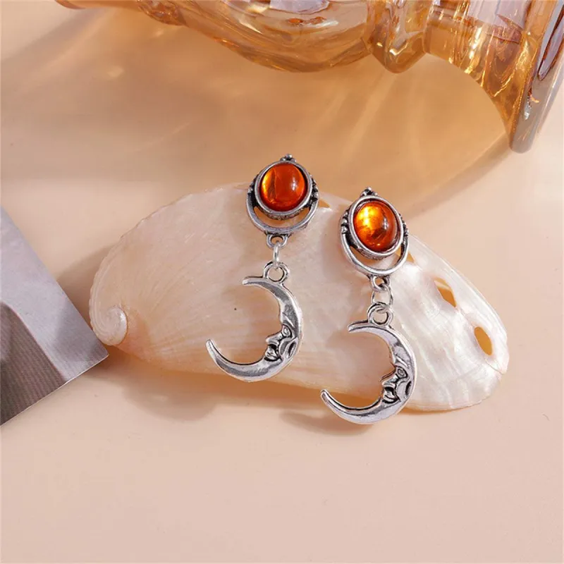 Orange Moonstone & Silvertone Moon Drop Earrings made by Zulily