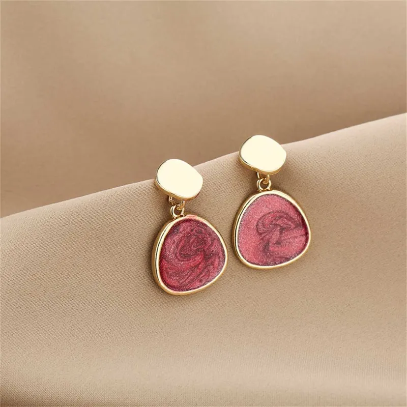 Wine Red Enamel & Goldtone Triangle Drop Earrings made by Zulily