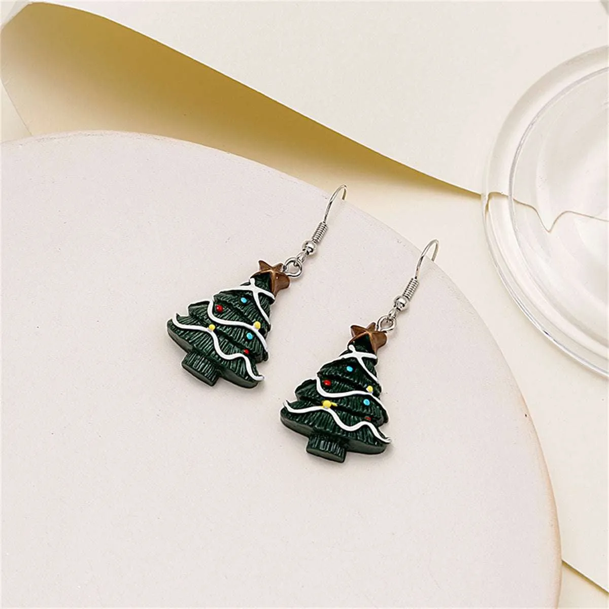 Green Resin & Silvertone Christmas Tree Drop Earrings sold by Zulily