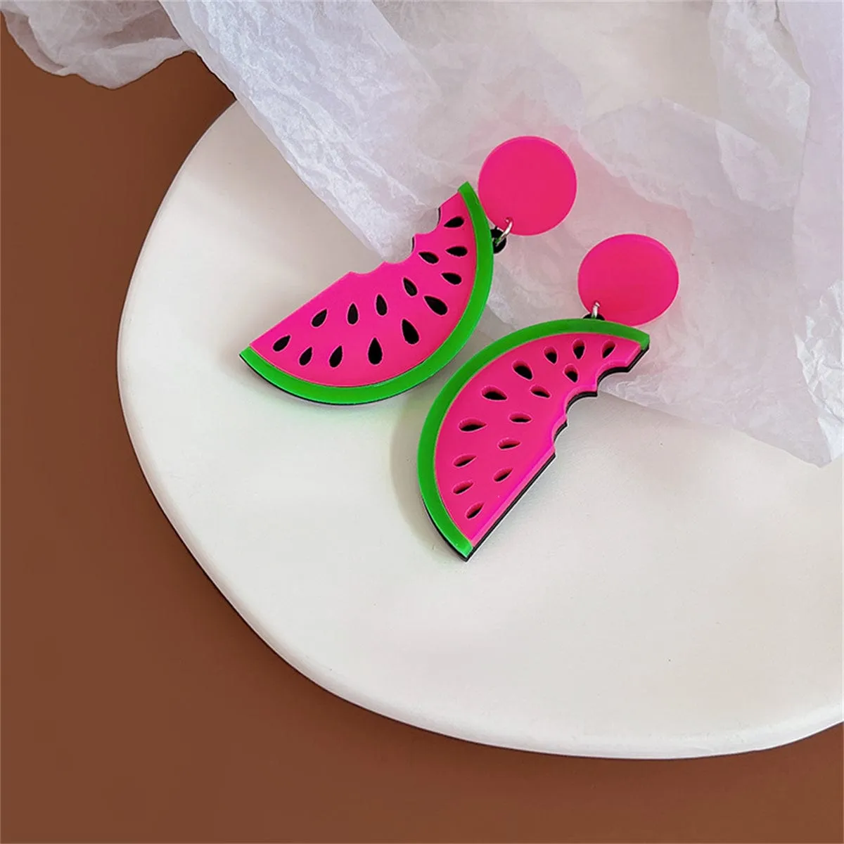 Pink & Green Watermelon Drop Earrings sold by Zulily product image thumbnail 3