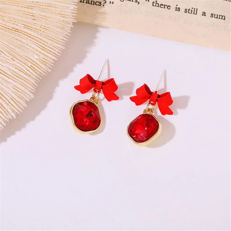 Red Crystal & Goldtone Bow Diamond Drop Earrings made by Zulily