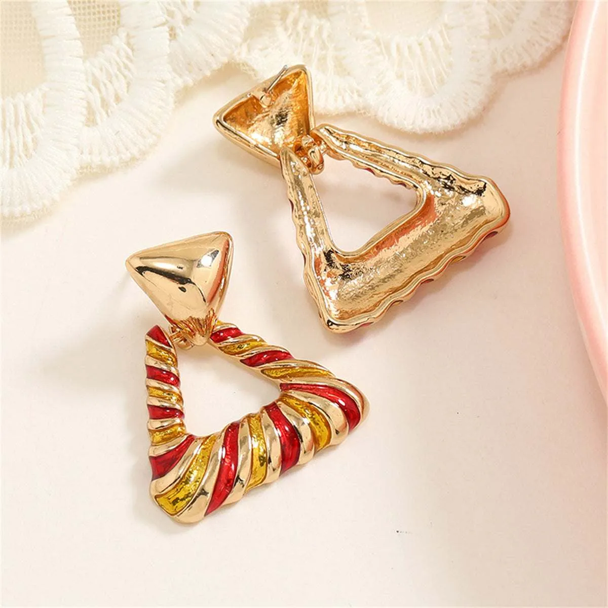 Red & Yellow Enamel Goldtone Twisted Drop Earrings sold by Zulily product image thumbnail 2