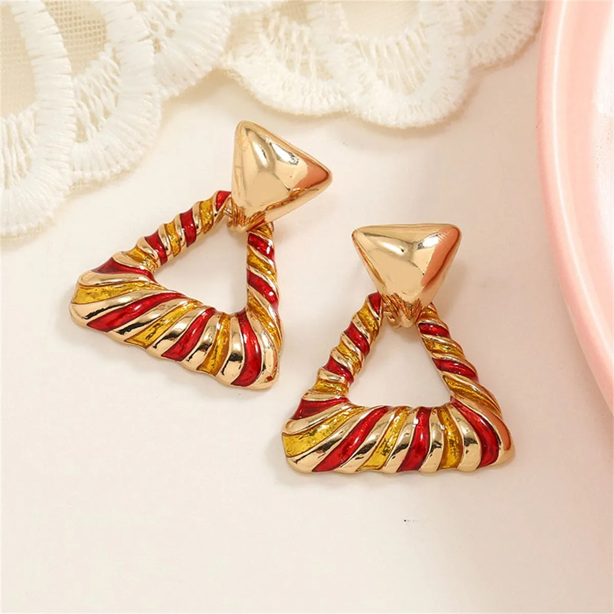 Red & Yellow Enamel Goldtone Twisted Drop Earrings sold by Zulily product image thumbnail 3