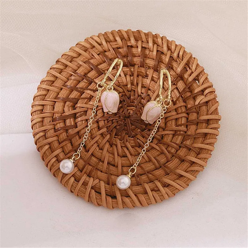 Pearl & Enamel Goldtone Tulip Bead Drop Earrings made by Zulily