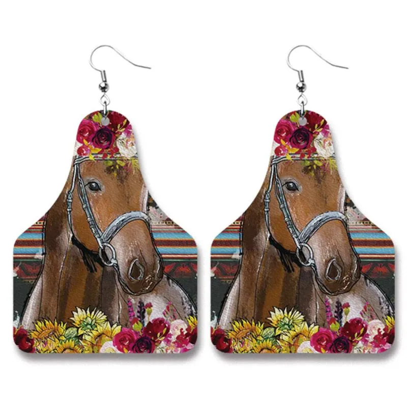 Brown Polystyrene & Silvertone Botanical Horse Drop Earrings made by Zulily