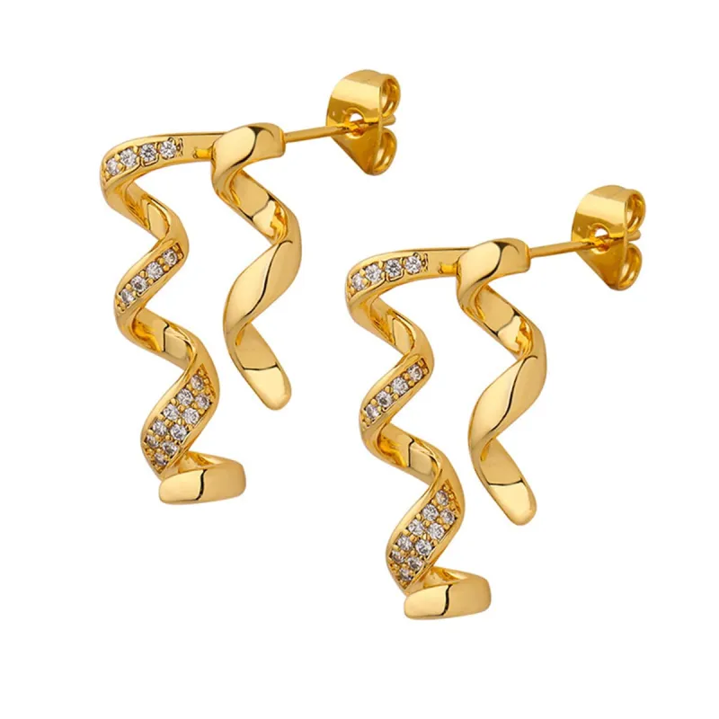 Cubic Zirconia & Goldtone Ribbon Spiral Stud Earrings made by Zulily