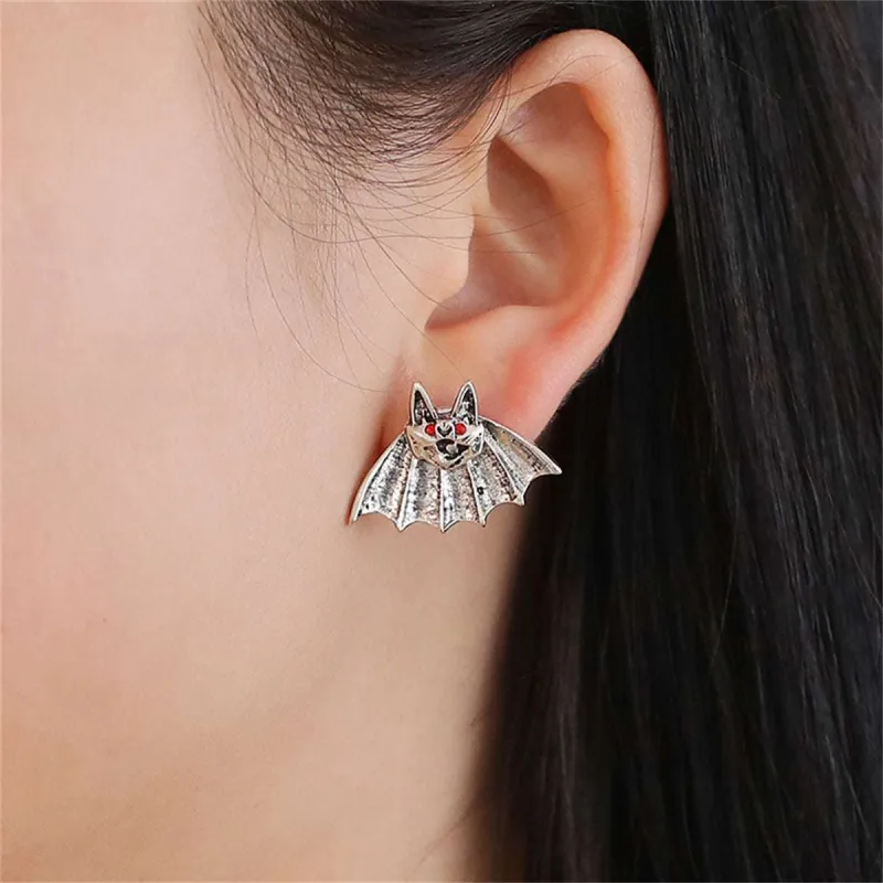 Red Cubic Zirconia & Silvertone Bat Stud Earrings made by Zulily