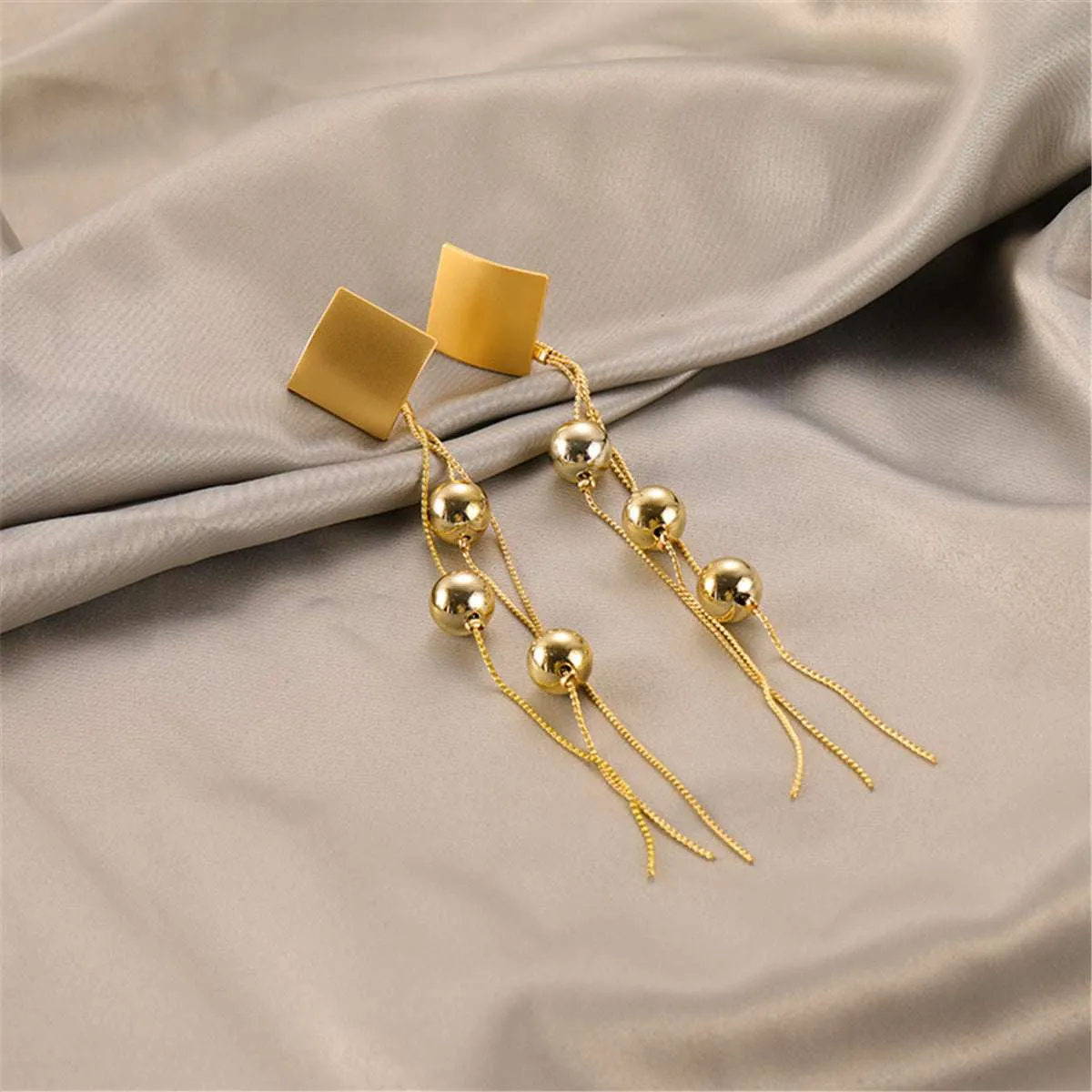 Goldtone Diamond-Shape Beaded Tassel Drop Earrings sold by Zulily product image thumbnail 3