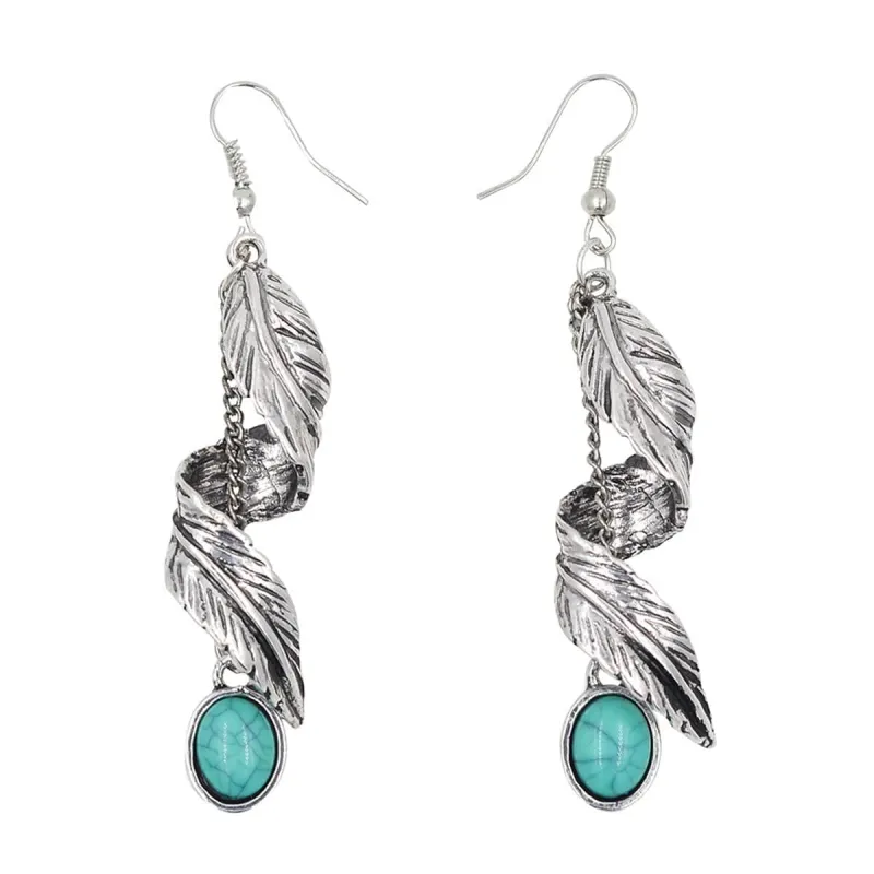 Turquoise & Silvertone Feather Twist Drop Earrings made by Zulily