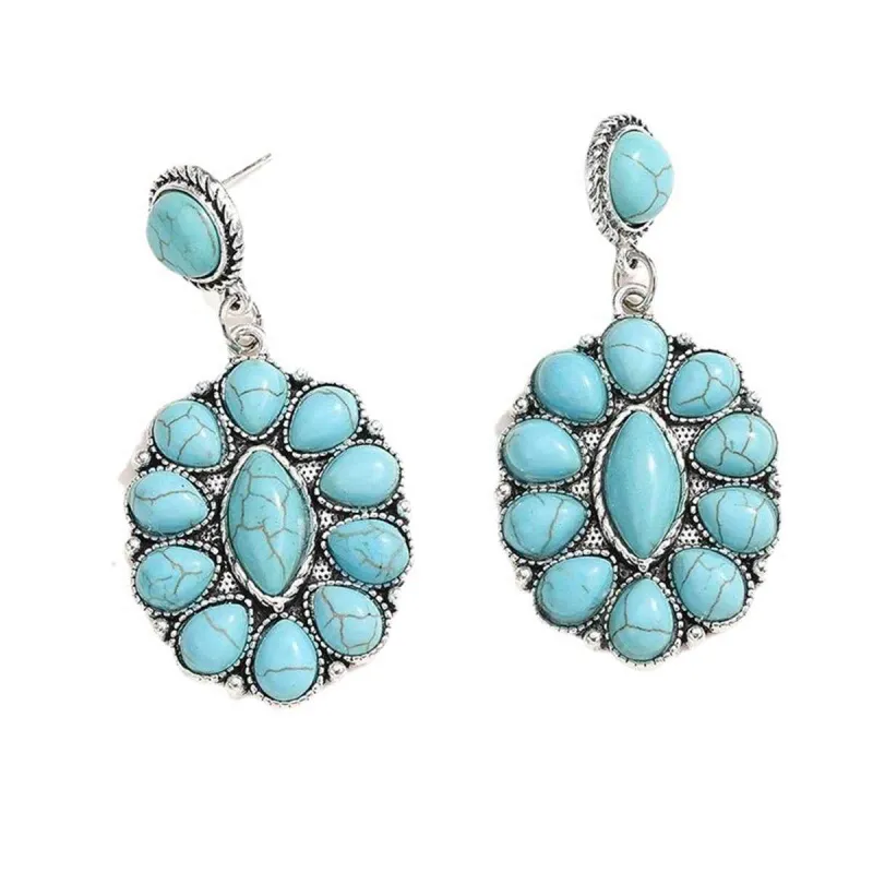 Turquoise & Silvertone Round Oval Drop Earrings made by Zulily