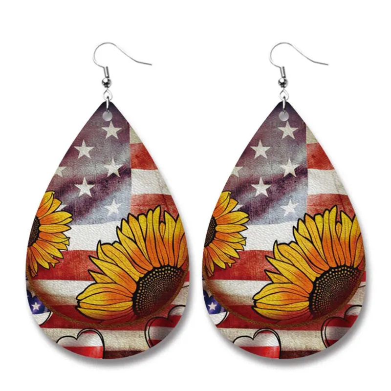 Polystyrene & Silvertone Stars Stripes Sunflower Drop Earrings made by Zulily