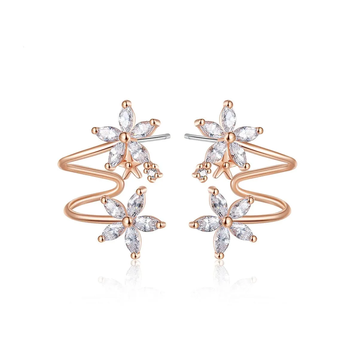 Crystal & Rose Goldtone Double Flower Stud Earrings sold by Zulily