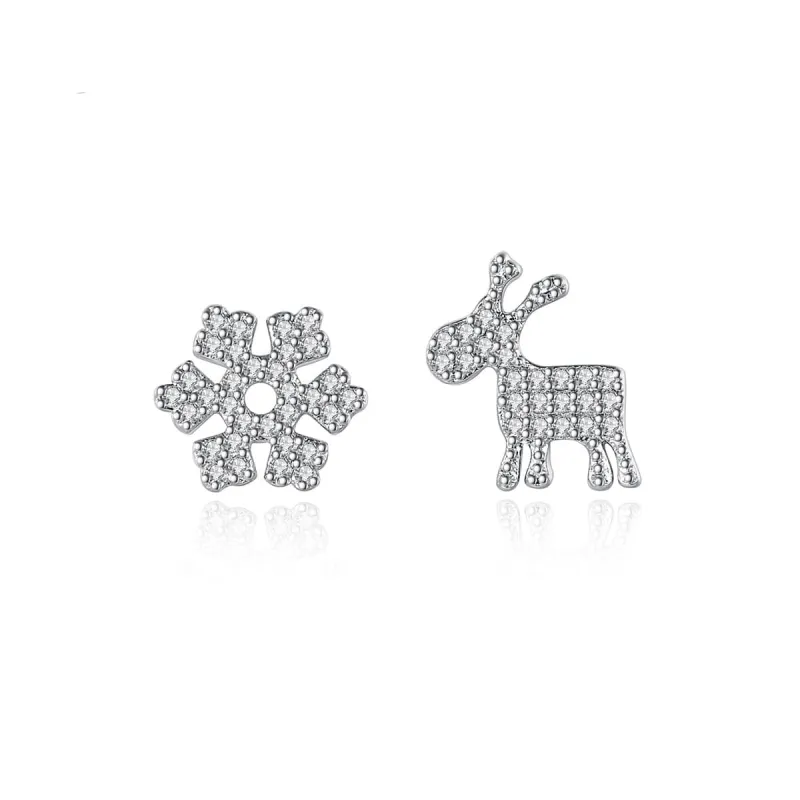 Cubic Zirconia & Silvertone Reindeer Snowflake Stud Earrings made by Zulily