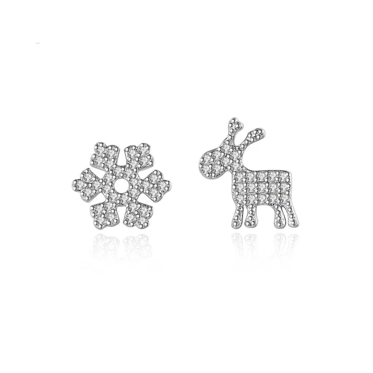 Cubic Zirconia & Silvertone Reindeer Snowflake Stud Earrings sold by Zulily