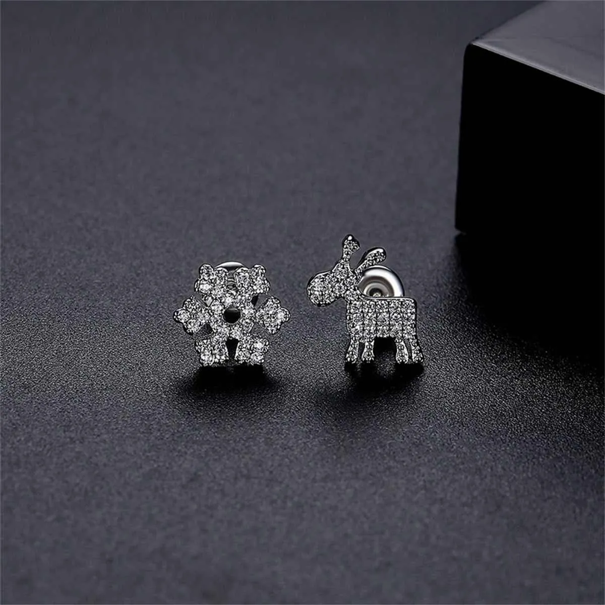 Cubic Zirconia & Silvertone Reindeer Snowflake Stud Earrings sold by Zulily product image thumbnail 2