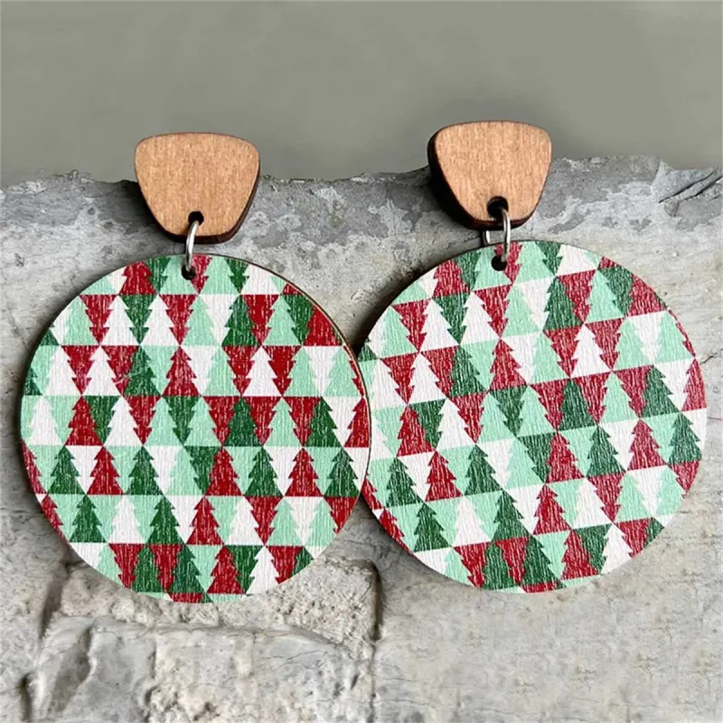 Red & Green Holiday Trees Round Drop Earrings made by Zulily