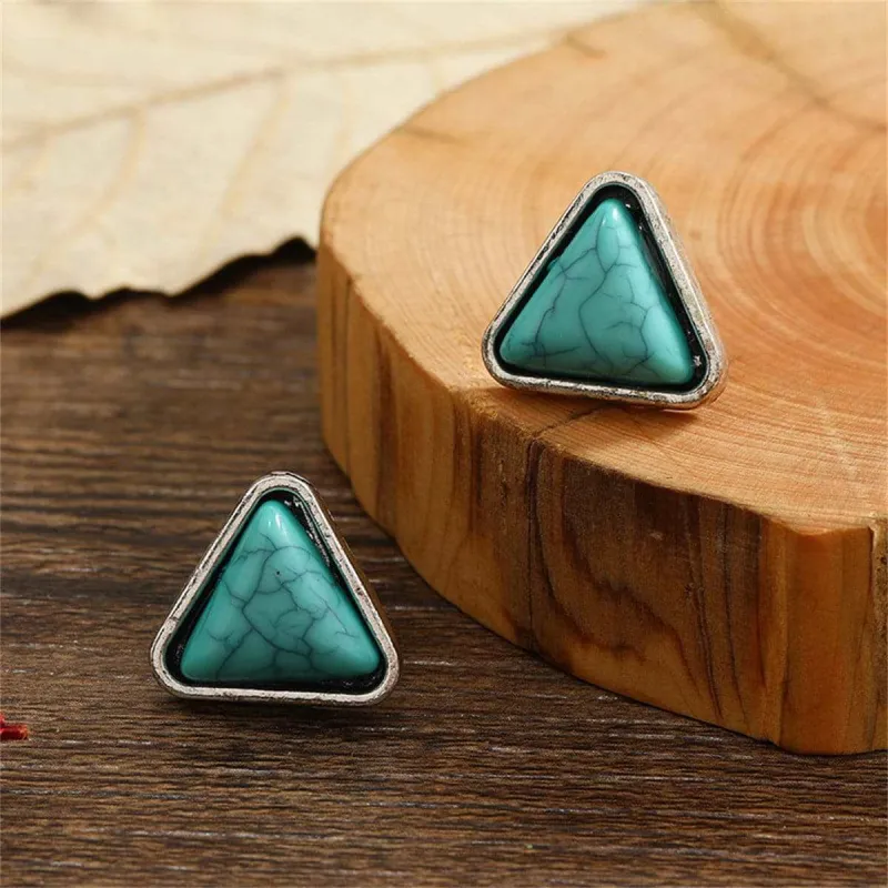 Turquoise & Silvertone Triangle Stud Earrings made by Zulily