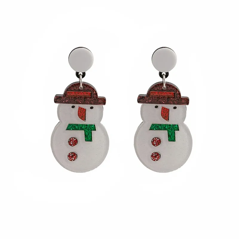 White & Red Acrylic Silvertone Glitter Snowman Drop Earrings made by Zulily