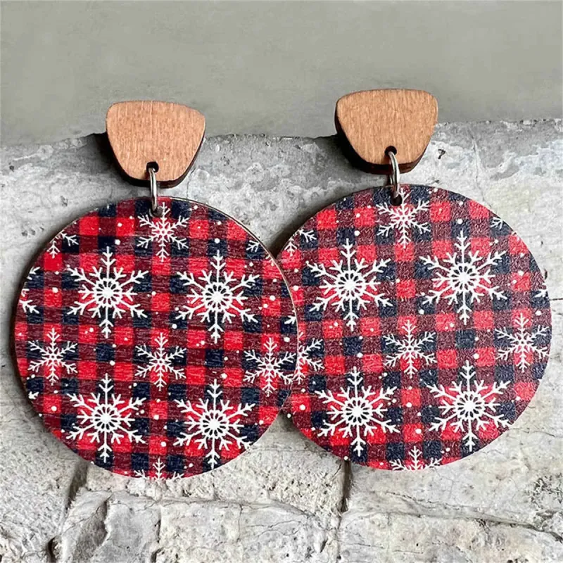 Red Buffalo Check & Snowflake Round Wood Drop Earrings made by Zulily