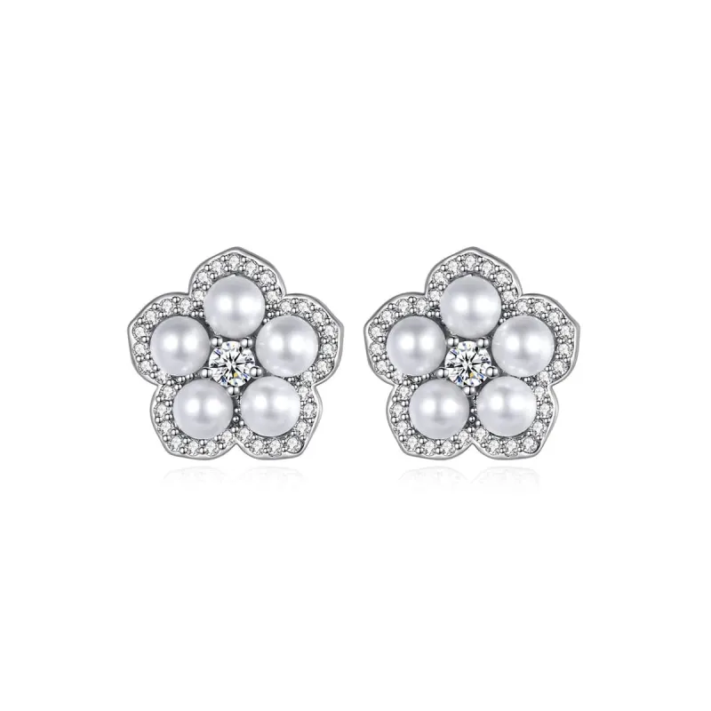 Cubic Zirconia & Pearl Silvertone Plum Blossom Stud Earrings made by Zulily