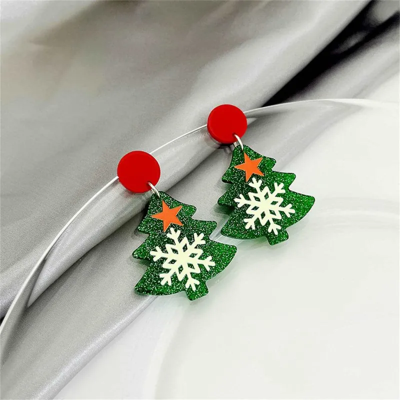Green & Red Acrylic Silvertone Star Christmas Tree Drop Earrings made by Zulily