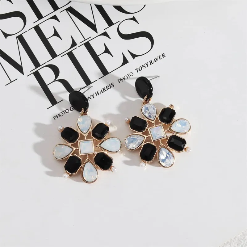 Black Acrylic & Crystal Pearl Goldtone Botanical Drop Earrings made by Zulily