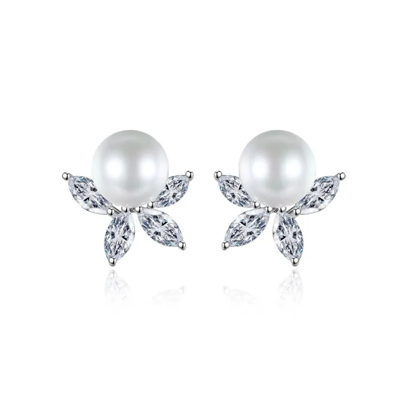 Crystal & Pearl Silvertone Flower Stud Earrings made by Zulily