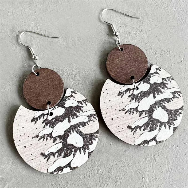 Cream Snowy Tree Double-Circle Wood Drop Earrings made by Zulily
