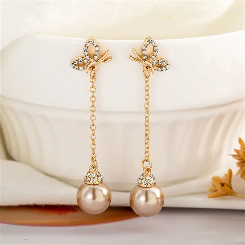 Champagne Pearl & Cubic Zirconia Goldtone Butterfly Drop Earrings made by Zulily