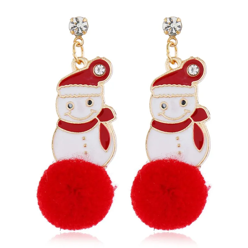 Cubic Zirconia & Red Snowman Pom-Pom Drop Earrings made by Zulily