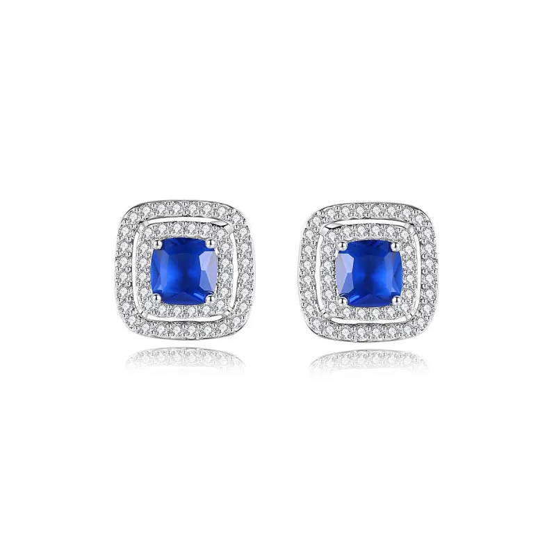 Blue Crystal & Cubic Zirconia Silvertone Halo Square Stud Earrings made by Zulily