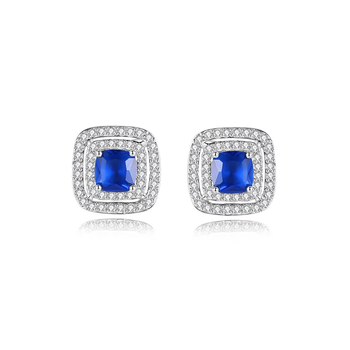 Blue Crystal & Cubic Zirconia Silvertone Halo Square Stud Earrings sold by Zulily