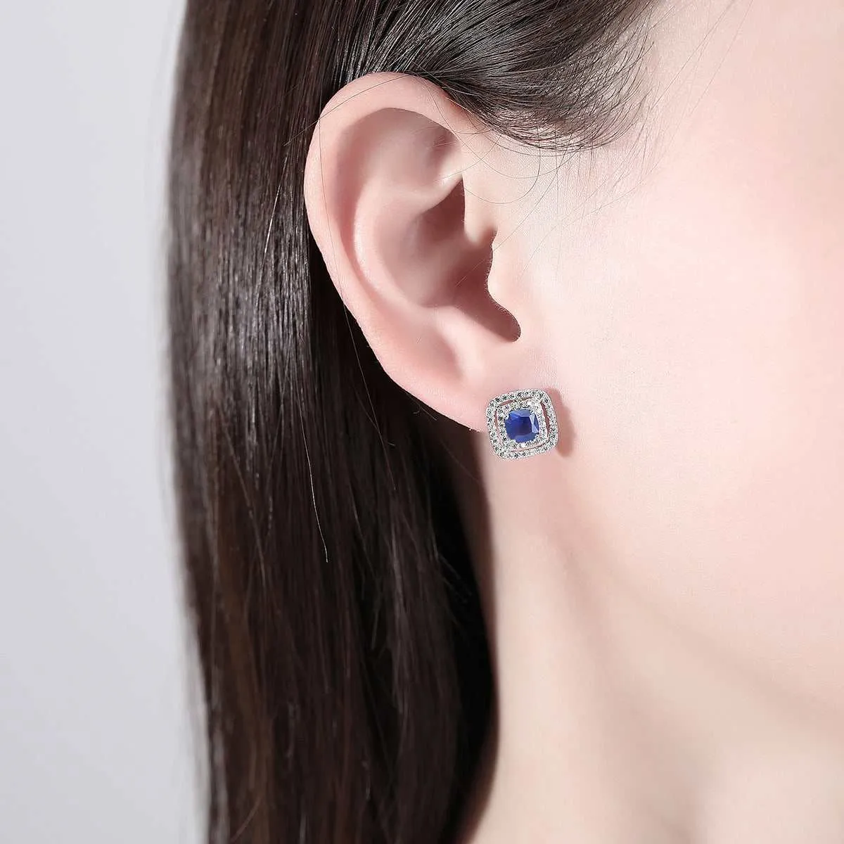 Blue Crystal & Cubic Zirconia Silvertone Halo Square Stud Earrings sold by Zulily product image thumbnail 2