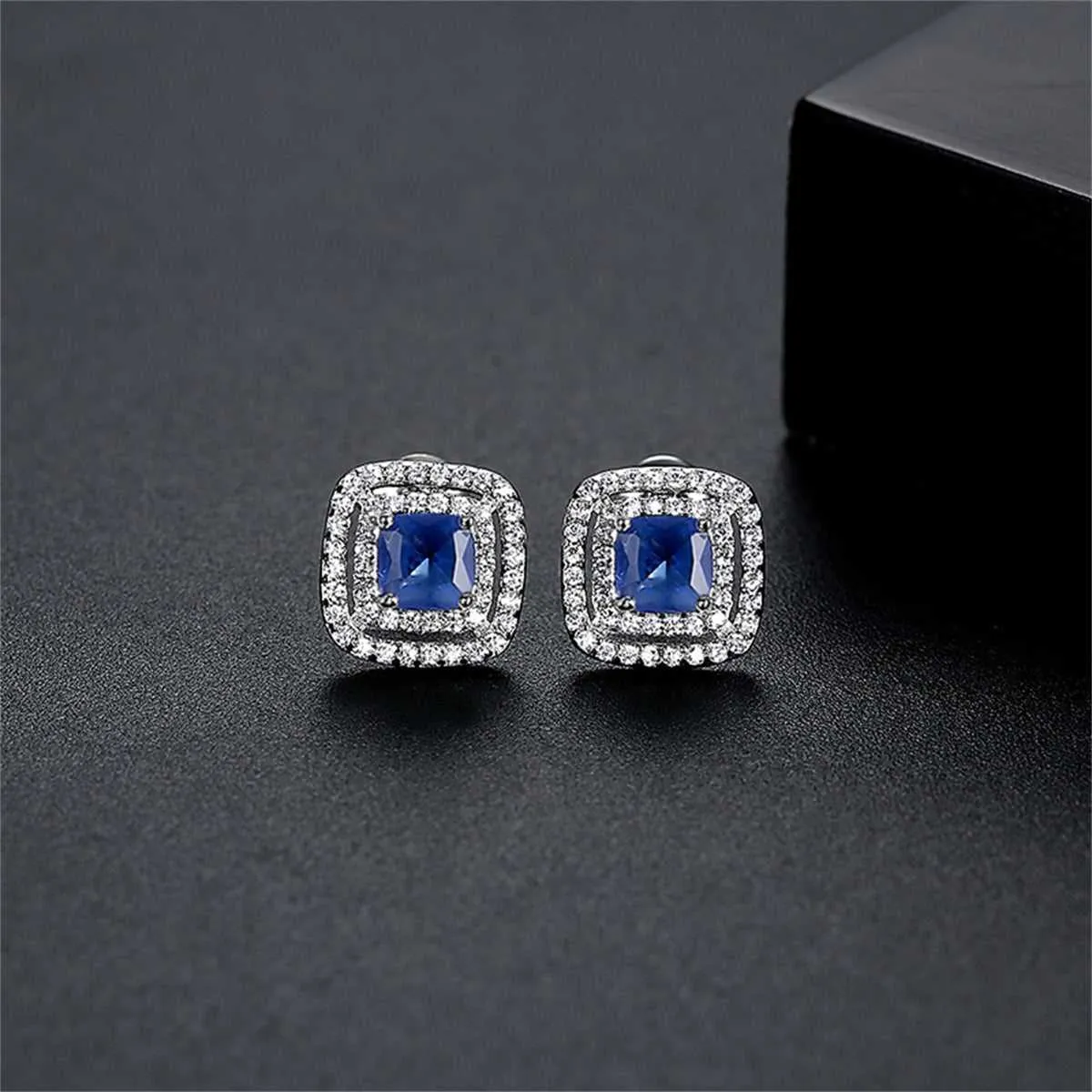 Blue Crystal & Cubic Zirconia Silvertone Halo Square Stud Earrings sold by Zulily product image thumbnail 3
