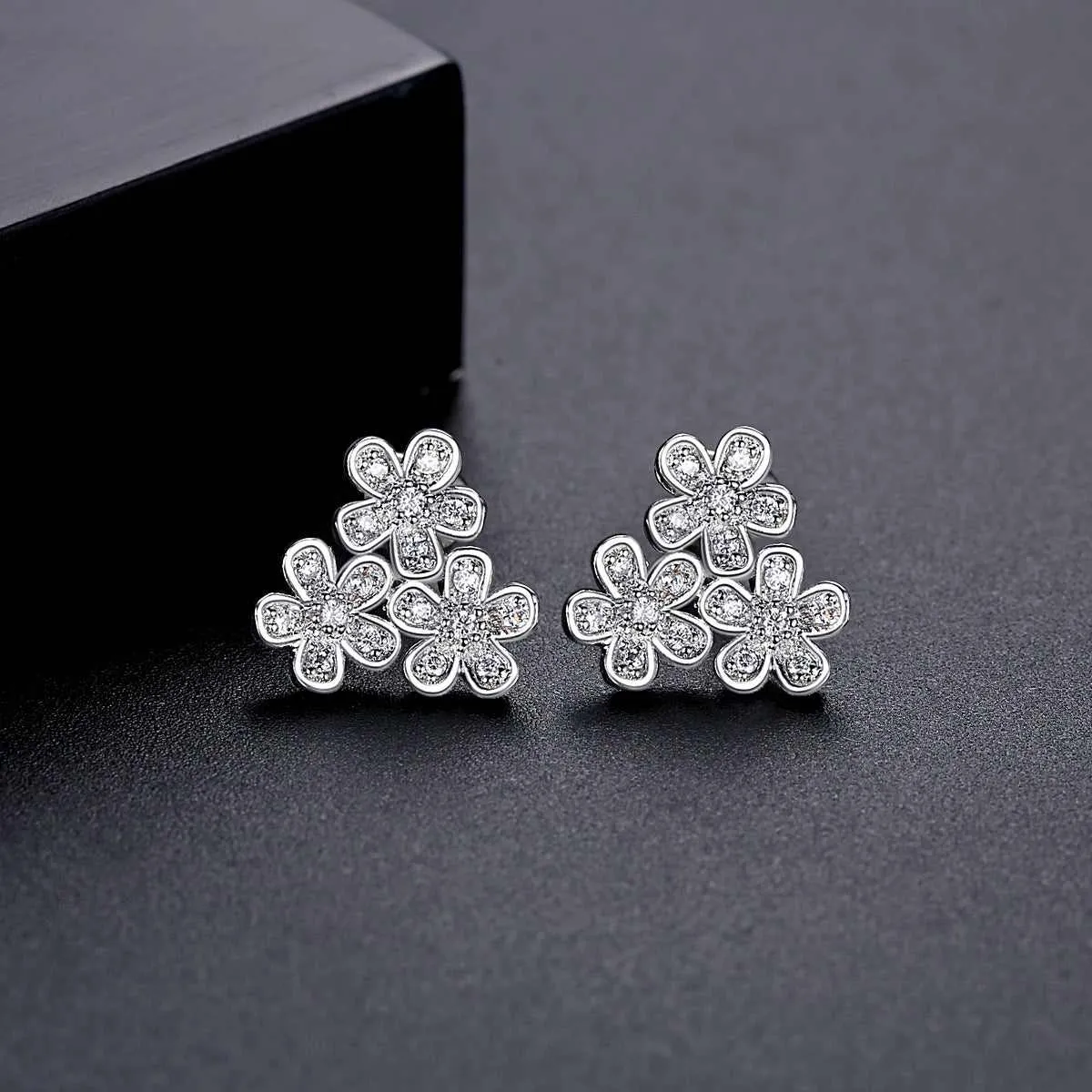 Cubic Zirconia & Silvertone Flower Group Stud Earrings sold by Zulily product image thumbnail 2