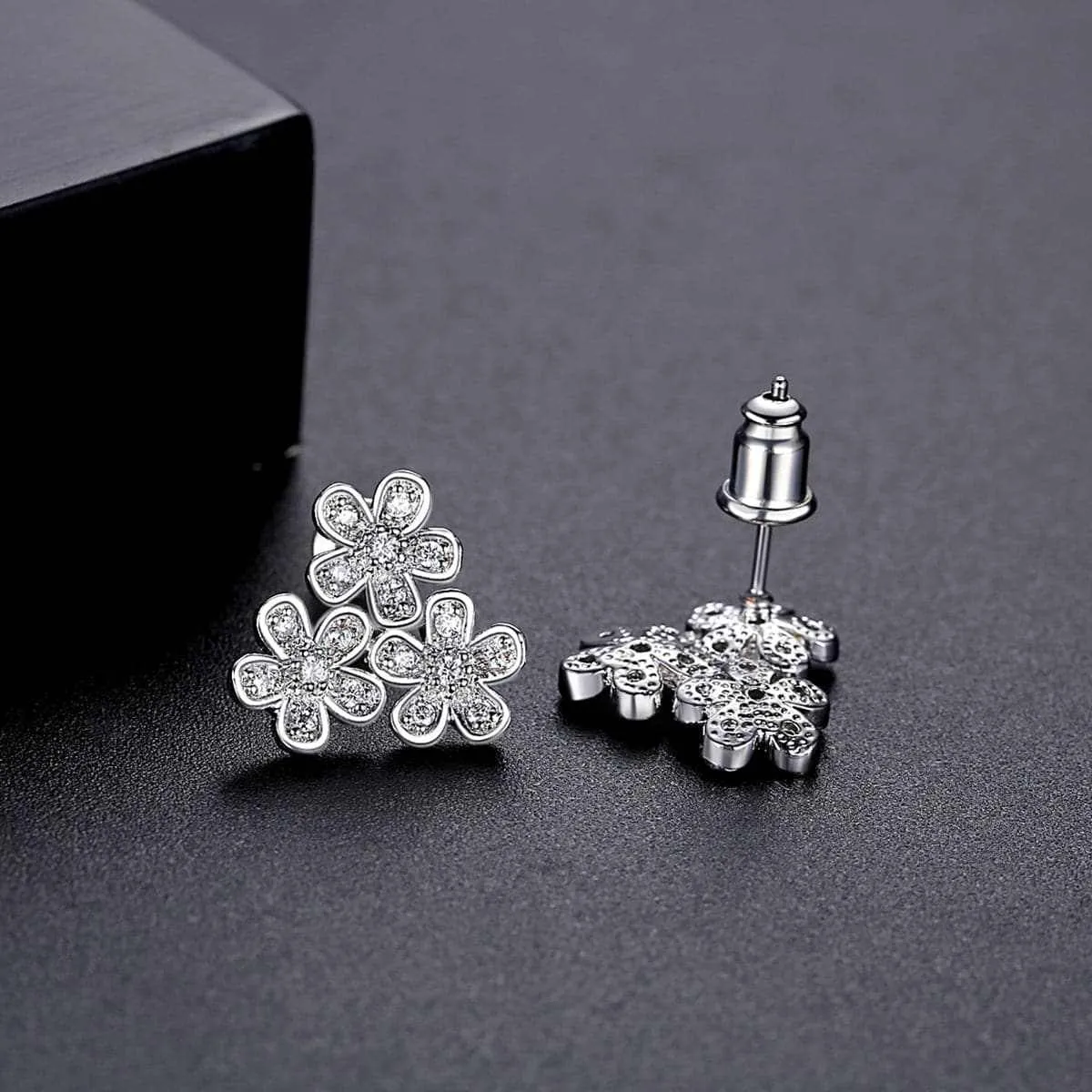 Cubic Zirconia & Silvertone Flower Group Stud Earrings sold by Zulily product image thumbnail 3