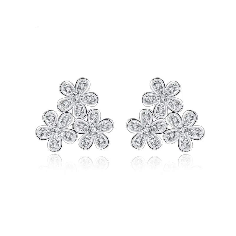Cubic Zirconia & Silvertone Flower Group Stud Earrings made by Zulily