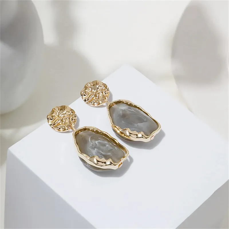 Gray Resin & Goldtone Textured Geometric Drop Earrings made by Zulily