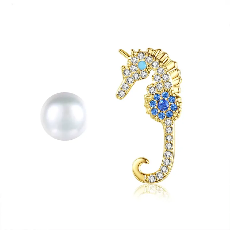 Cubic Zirconia & Pearl Goldtone Seahorse Mismatched Stud Earrings made by Zulily