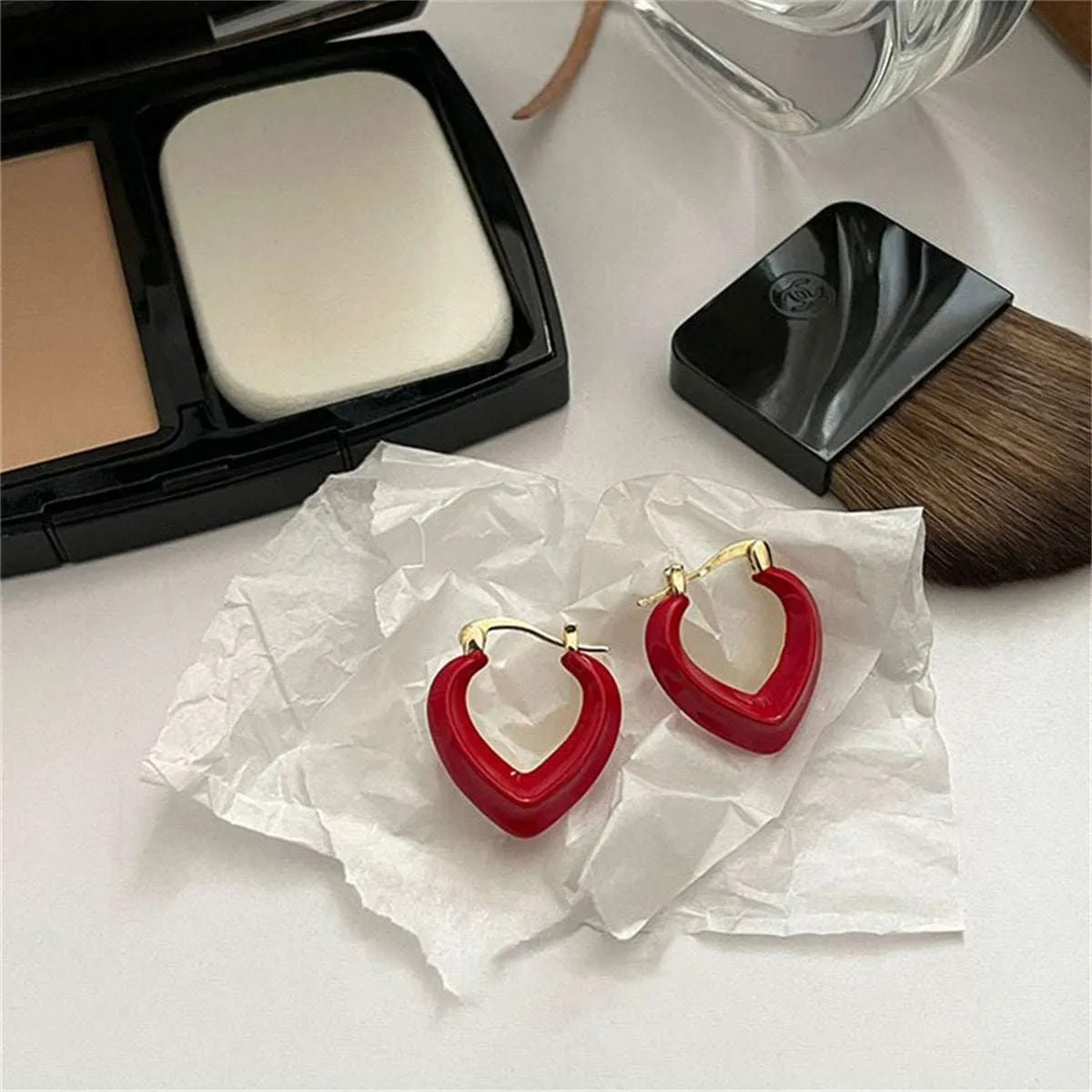 Red Enamel & Goldtone Abstract Heart Hoop Earrings sold by Zulily product image thumbnail 3