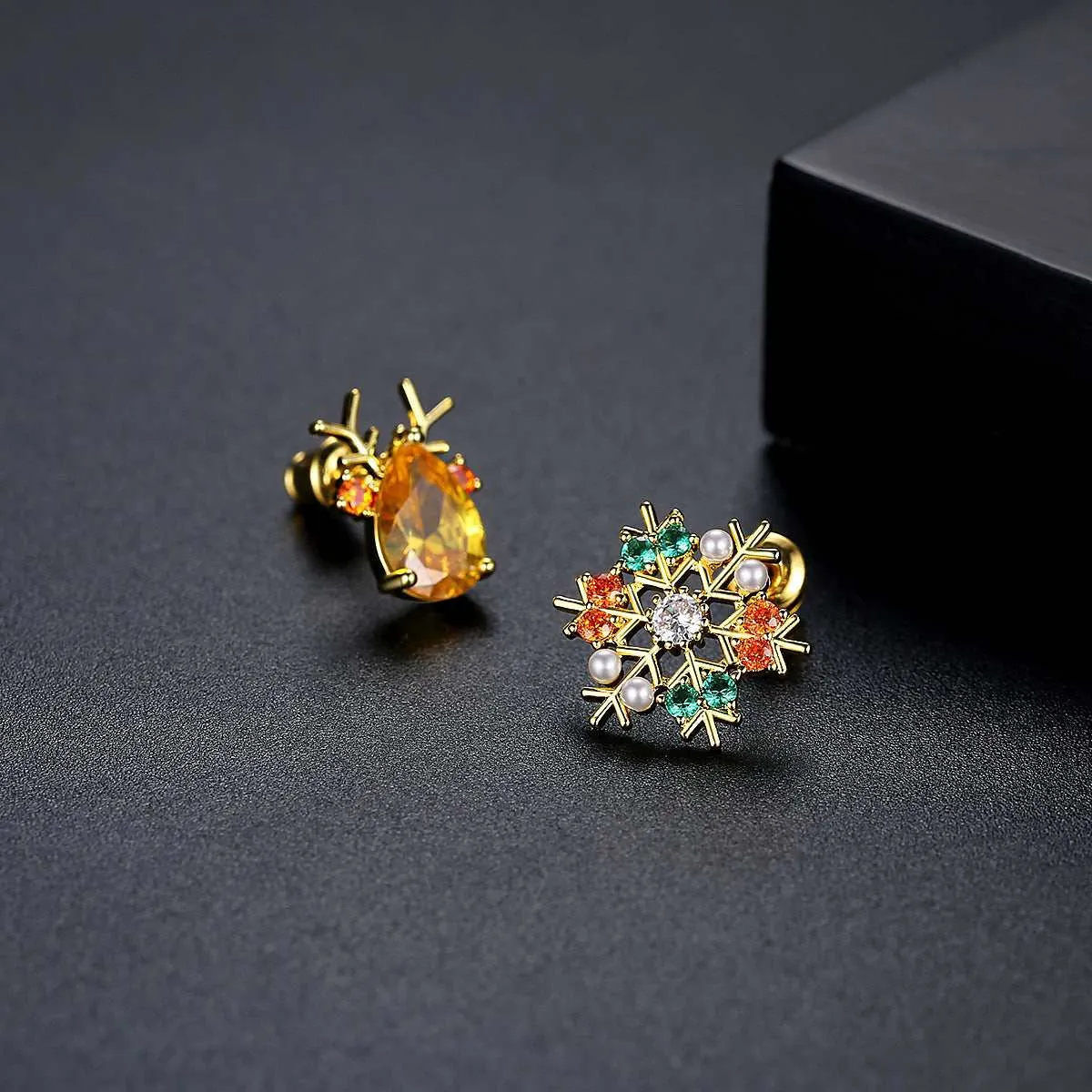 Pearl & Yellow Crystal Mismatch Antler Snowflake Stud Earrings sold by Zulily product image thumbnail 3