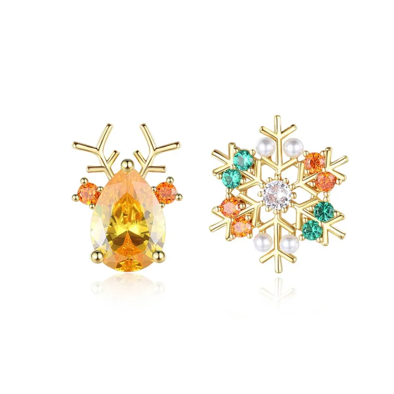 Pearl & Yellow Crystal Mismatch Antler Snowflake Stud Earrings made by Zulily