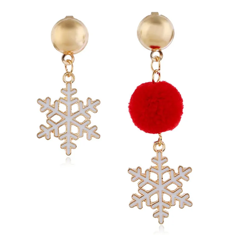 Red Pom-Pom & Goldtone Snowflake Mismatched Drop Earrings made by Zulily