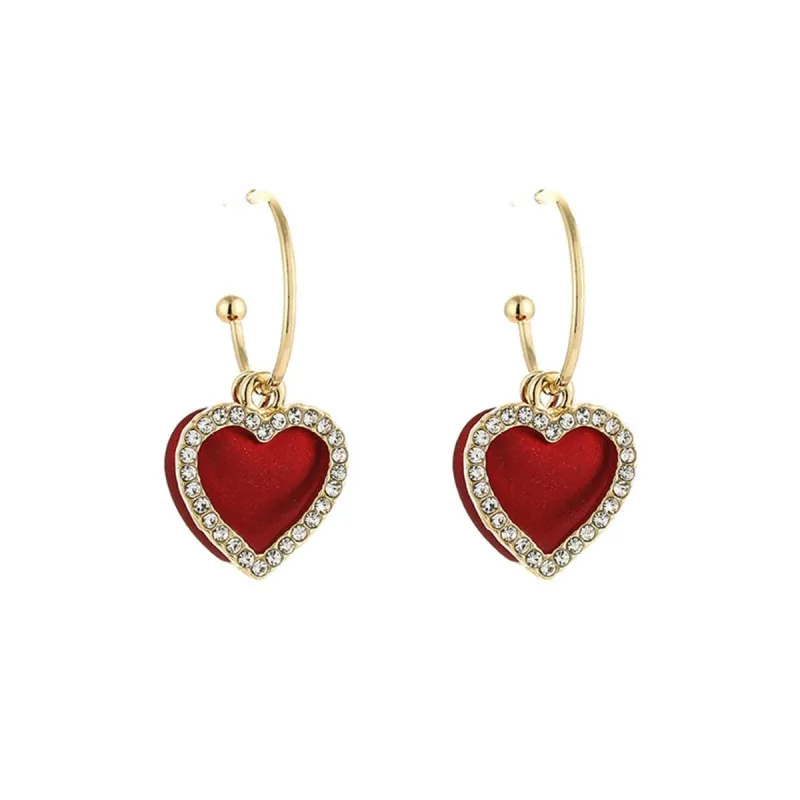 Red Enamel & Clear Cubic Zirconia Stacked Heart Huggie Earrings made by Zulily