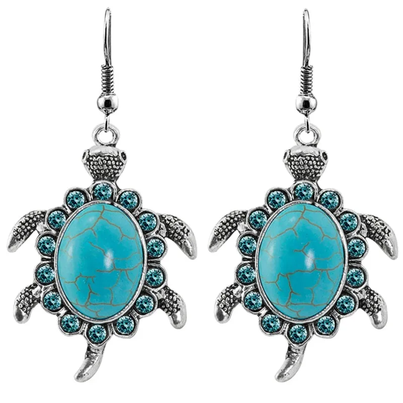 Blue Cubic Zirconia & Turquoise Sea Turtle Drop Earrings made by Zulily