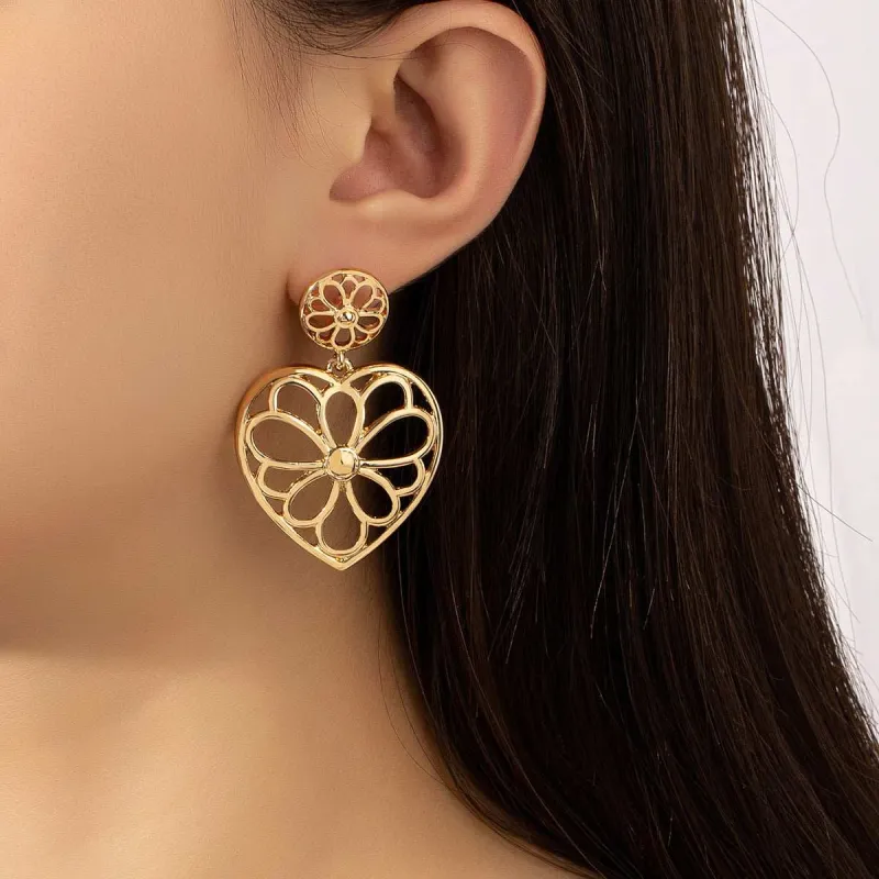 Goldtone Openwork Floral Heart Drop Earrings made by Zulily