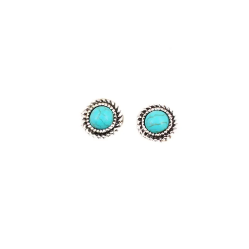 Turquoise & Silvertone Round Stud Earrings made by Zulily